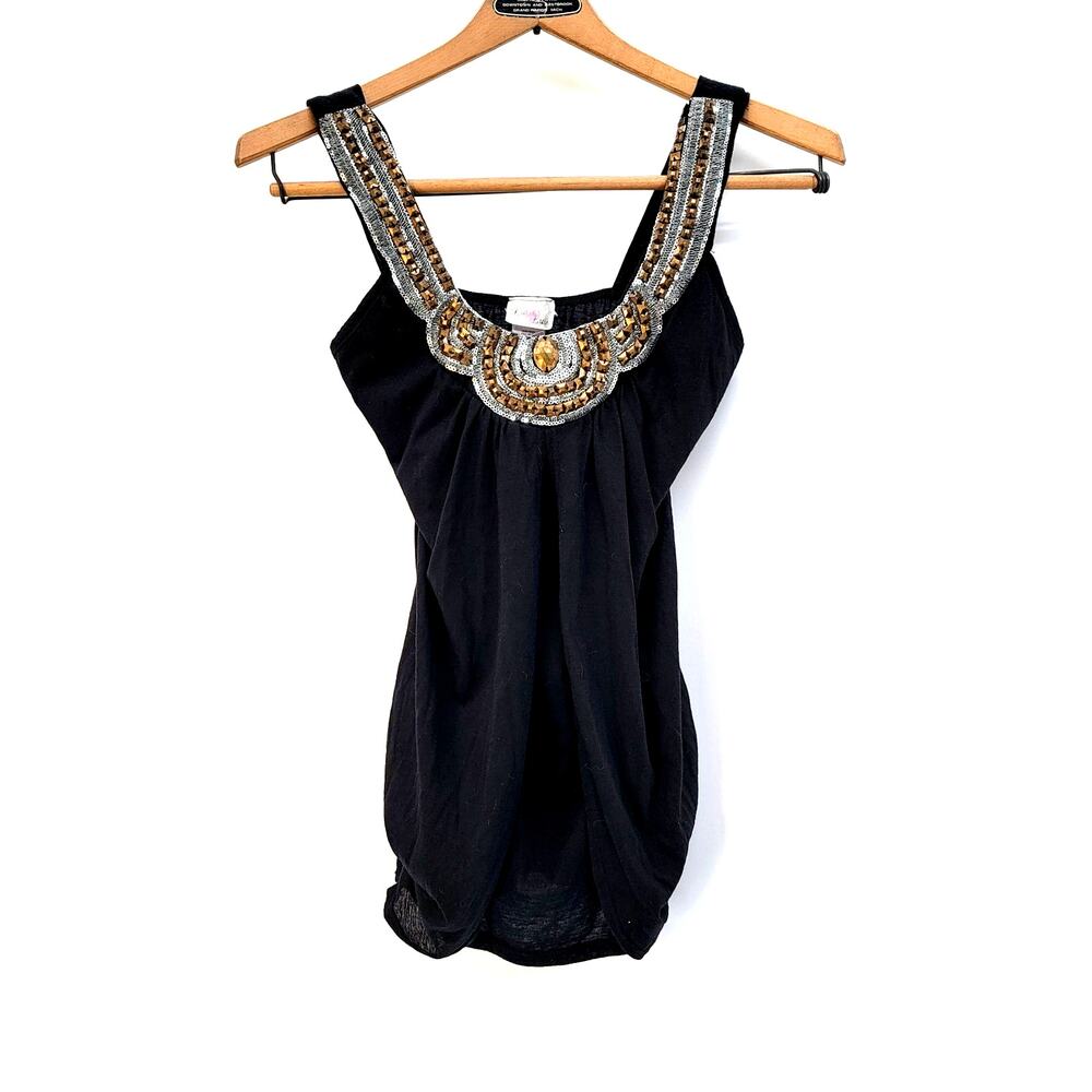 Y2K 00s beaded festival Sequined metallic Whimsigoth glamorous statement top XS